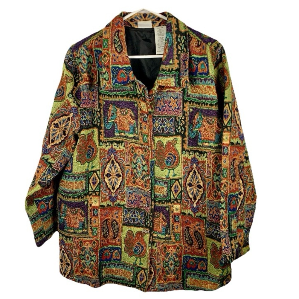 VTG White Stag Plus Tapestry Blazer Jacket Patchwork Women 16W XL Elephant Artsy